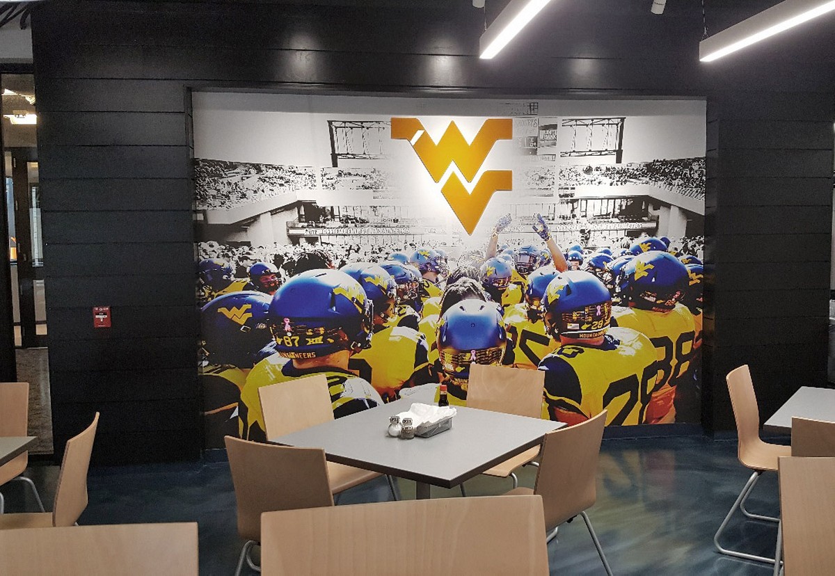 west virginia university's customized sports look for dinner area